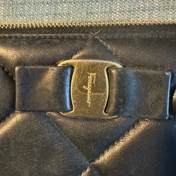 Salvatore Ferragamo Black Quilted Vara Zip Around Wallet with Gold Hardware. - Picture 3 of 9